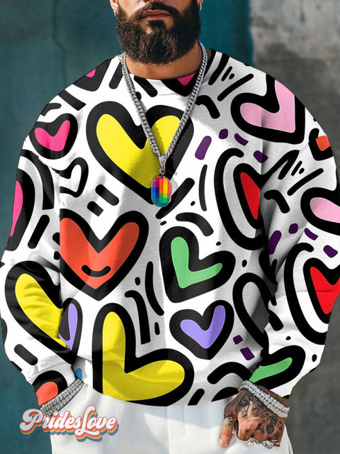 Lgbt Rainbow Heart Doodle Gay Print Casual Sweatshirt Multicolor / S