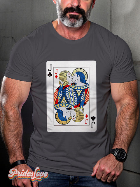 Lgbt Rainbow Jack Playing Card Gay Art Print T-Shirt Gray / S