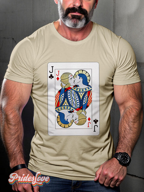 Lgbt Rainbow Jack Playing Card Gay Art Print T-Shirt Sand / S
