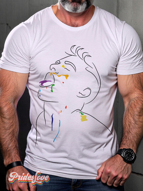 Lgbt Rainbow Man Line Art Men’s Gay Print T-Shirt Multicolor / S