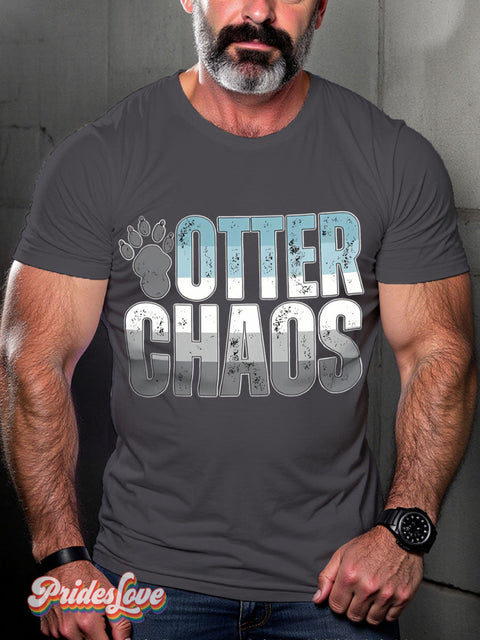 Lgbt Rainbow Otter Chaos Gay Print T-Shirt