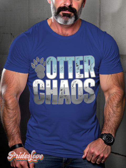 Lgbt Rainbow Otter Chaos Gay Print T-Shirt