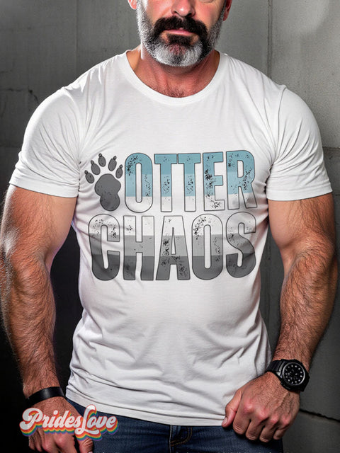 Lgbt Rainbow Otter Chaos Gay Print T-Shirt