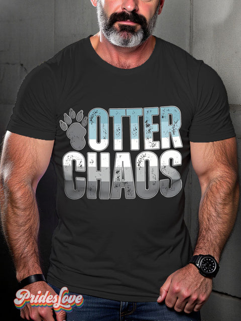 Lgbt Rainbow Otter Chaos Gay Print T-Shirt