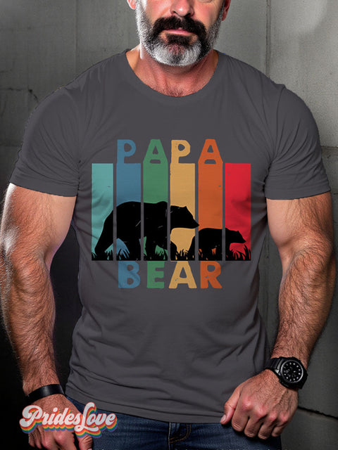 Lgbt Rainbow Papa Bear Gay Print T-Shirt