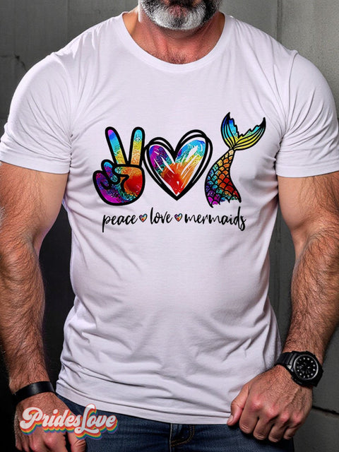 Lgbt Rainbow Peace Love Mermaid Art Print Casaul T-Shirt Multicolor / S