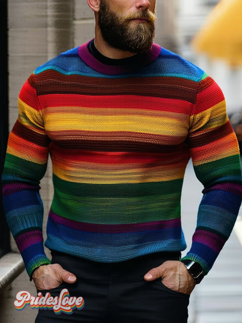 Lgbt Rainbow Pride Stripe Art Print Knit Pullover Sweater Multicolor / S