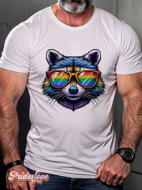 Lgbt Rainbow Raccoon Gay Art Print T-Shirt Multicolor / S
