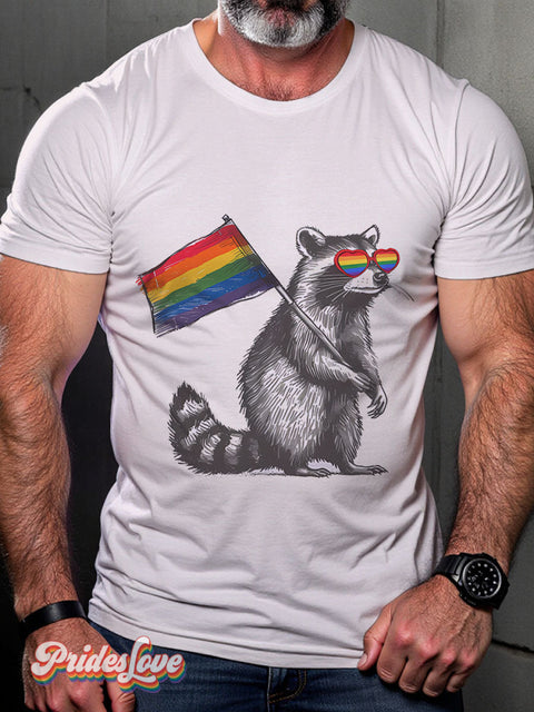 Lgbt Rainbow Raccoon Pride Gay Art Print T-Shirt Multicolor / S