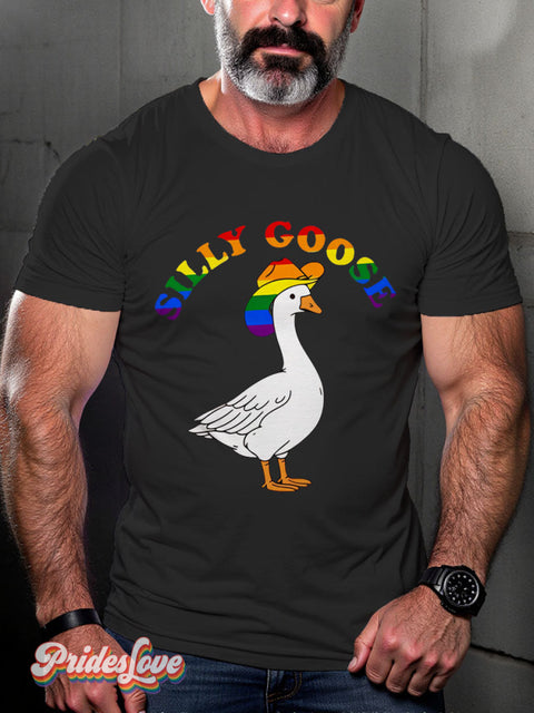 Lgbt Rainbow Silly Goose Gay Art Print T-Shirt Black / S