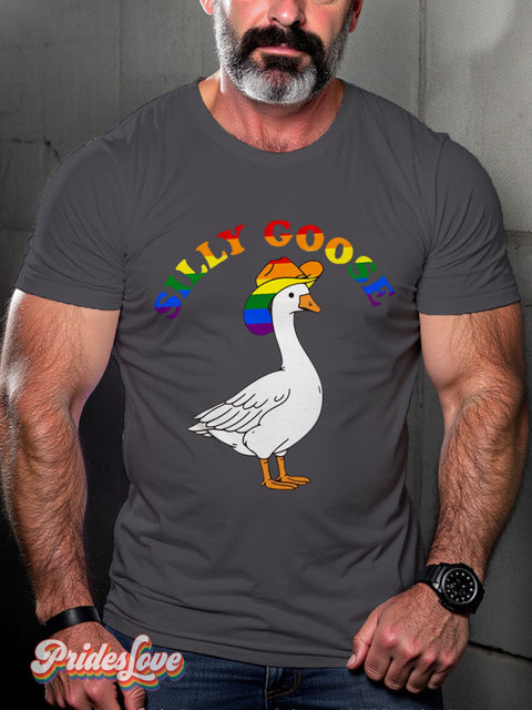 Lgbt Rainbow Silly Goose Gay Art Print T-Shirt Gray / S