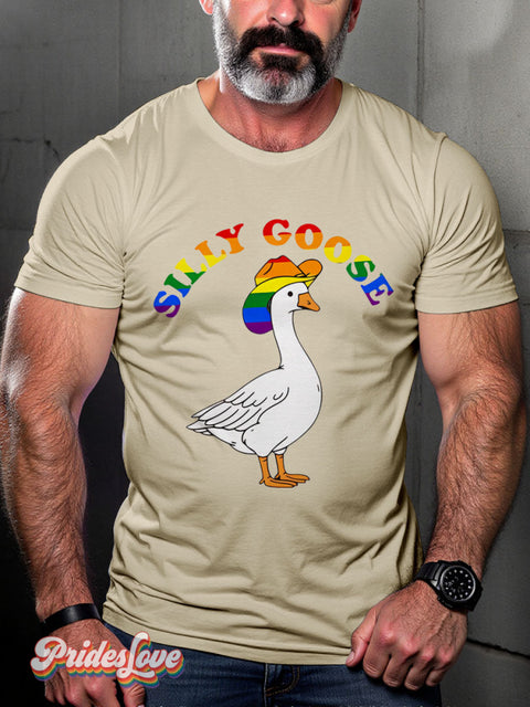 Lgbt Rainbow Silly Goose Gay Art Print T-Shirt Sand / S