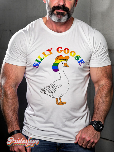 Lgbt Rainbow Silly Goose Gay Art Print T-Shirt White / S