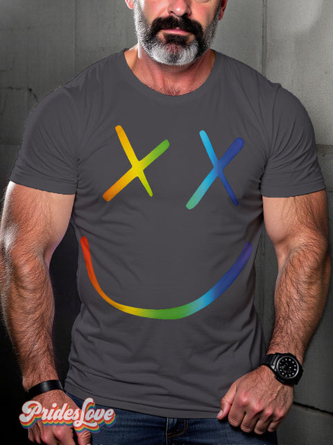 Lgbt Rainbow Smile Gay Print T-Shirt Gray / S