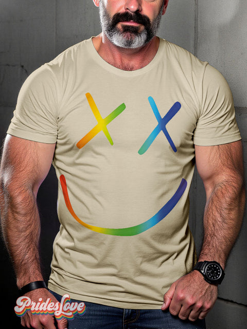 Lgbt Rainbow Smile Gay Print T-Shirt Sand / S