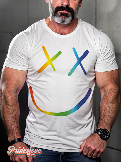Lgbt Rainbow Smile Gay Print T-Shirt White / S