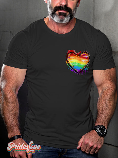 Lgbt Rainbow Smudge Heart Gay Print T-Shirt Black / S