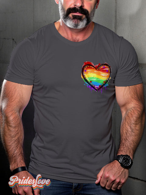 Lgbt Rainbow Smudge Heart Gay Print T-Shirt Gray / S
