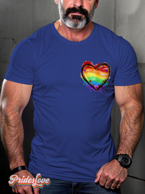 Lgbt Rainbow Smudge Heart Gay Print T-Shirt Royalblue / S