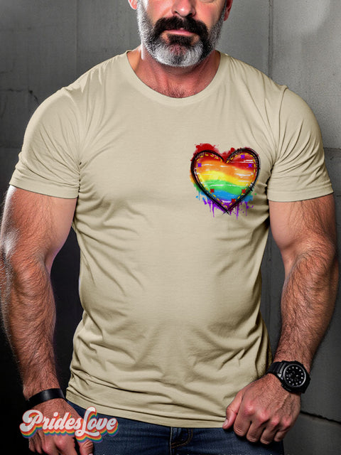 Lgbt Rainbow Smudge Heart Gay Print T-Shirt Sand / S