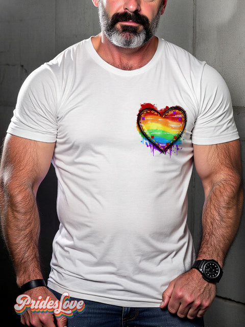 Lgbt Rainbow Smudge Heart Gay Print T-Shirt White / S