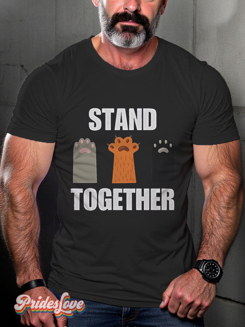 Lgbt Rainbow Stand Together Pride Right Cat Gay Print T-Shirt Black / S
