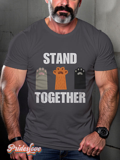 Lgbt Rainbow Stand Together Pride Right Cat Gay Print T-Shirt Gray / S