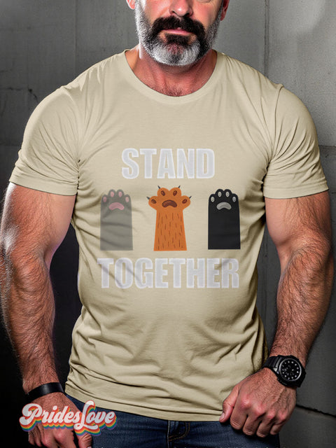 Lgbt Rainbow Stand Together Pride Right Cat Gay Print T-Shirt Sand / S