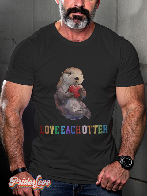Lgbt Rainbow Witty Otter Puns Gay Art Print T-Shirt Black / S