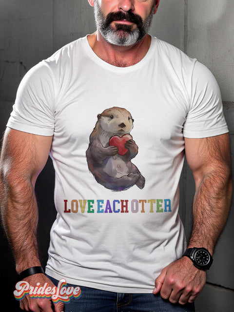 Lgbt Rainbow Witty Otter Puns Gay Art Print T-Shirt White / S