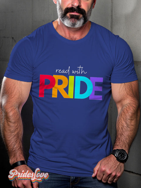 LGBT Read With Pride Casual Print T-shirt Blue / S