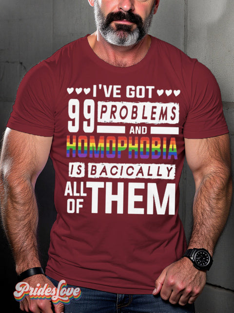 LGBTQ Gay Pride 99 Problems Homophobia Print T-shirt Red / S