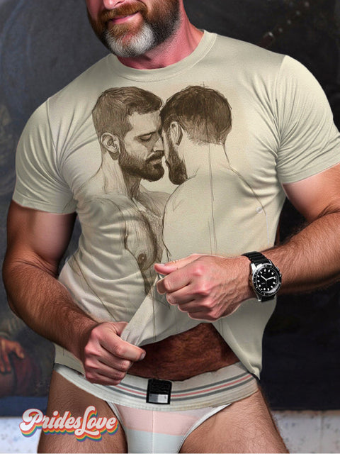 Lgbtq Gay Pride Boy Kiss Print Casual T-Shirt Multicolor / S