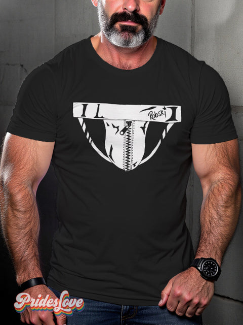 LGBTQ Gay Pride Leather Thong Print T-shirt Black / S