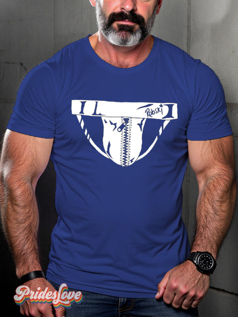 LGBTQ Gay Pride Leather Thong Print T-shirt Blue / S