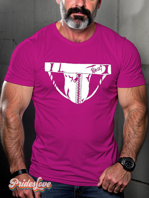 LGBTQ Gay Pride Leather Thong Print T-shirt Pink / S