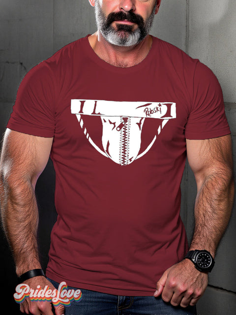 LGBTQ Gay Pride Leather Thong Print T-shirt Red / S