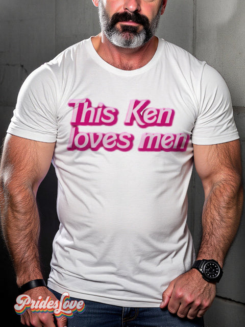 LGBTQ Gay Pride Pink Fun This Ken Loves Gay Print T-shirt White / S