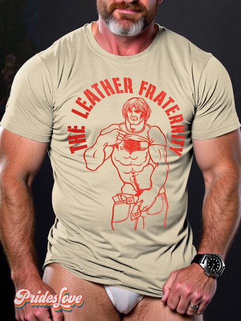 LGBTQ Gay Pride The Leather Fraternity Print T-shirt Beige / S