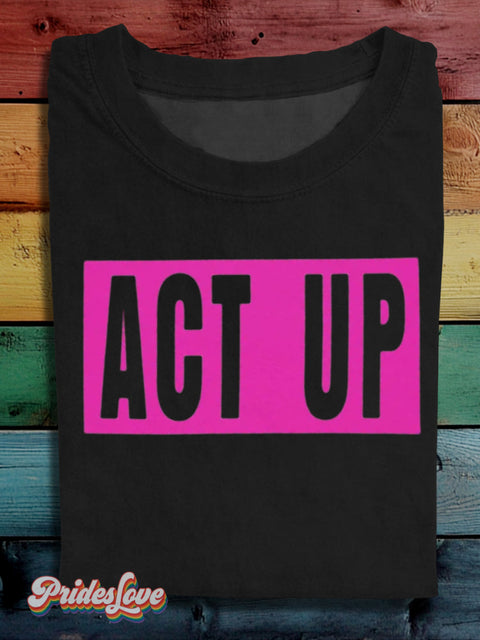LGBTQ Pride Rainbow ACT UP Fight AIDS Print T-shirt Black / S