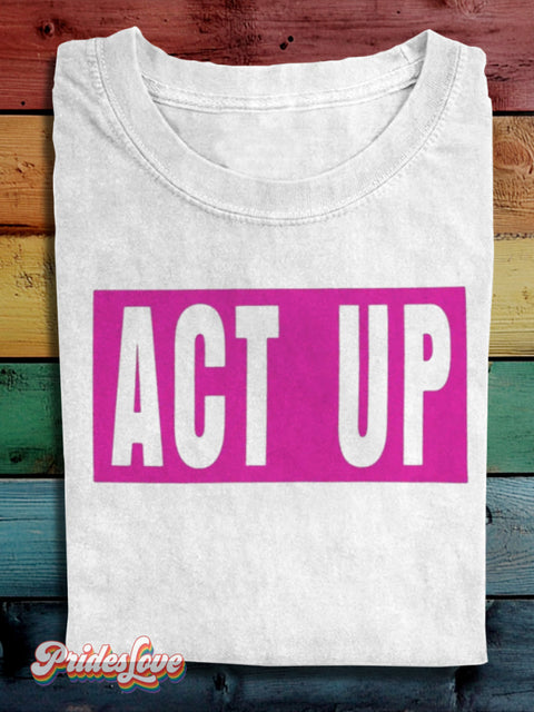 LGBTQ Pride Rainbow ACT UP Fight AIDS Print T-shirt White / S