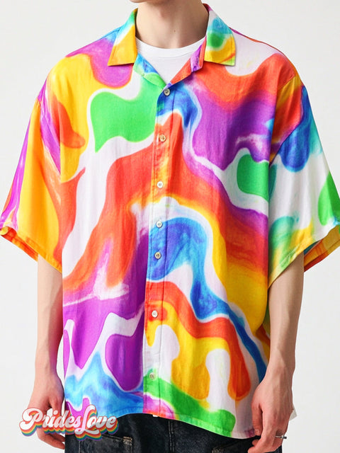 Lgbtq Pride Rainbow Gradient Art Print Casual 100% Cotton Shirt Multicolor / S