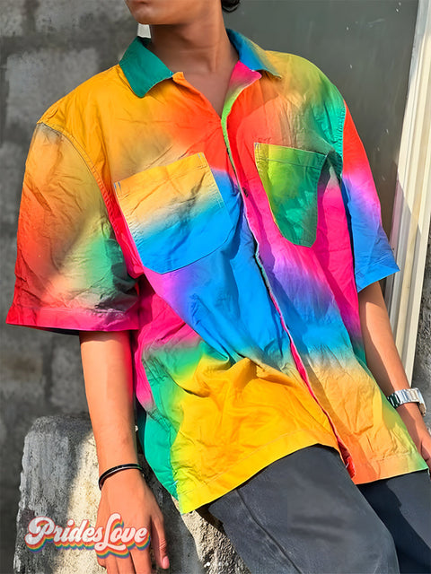 Lgbtq Pride Rainbow Gradient Art Print Casual 100% Cotton Shirt Multicolor / S