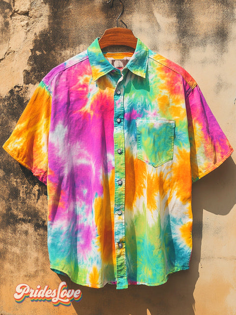 Lgbtq Pride Rainbow Tie-Dye Art Print Casual 100% Cotton Shirt Multicolor / S