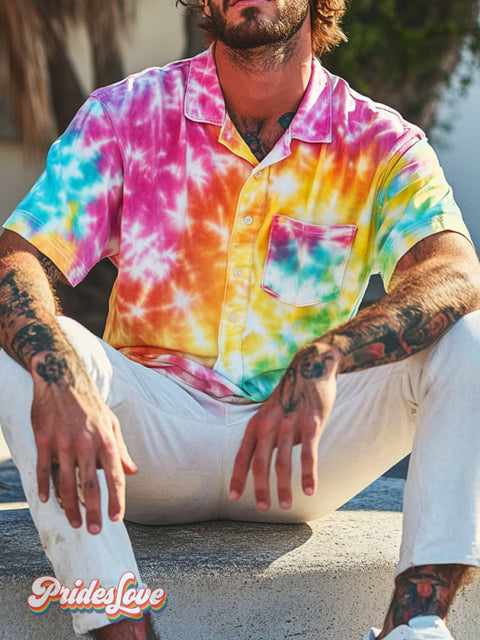 Lgbtq Pride Rainbow Tie-Dye Art Print Casual 100% Cotton Shirt Multicolor / S