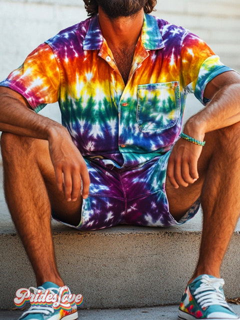 Lgbtq Pride Rainbow Tie-Dye Art Print Casual 100% Cotton Shirt Multicolor / S