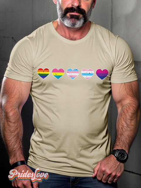 Lgbtq + Rainbow Bisexual Pansexual Transgender Pride Flag Gay Print T-Shirt Sand / S