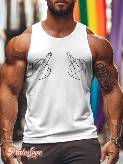 Lgbtq Rainbow Gay Middle Finger Body Language Print Men’s Tank Top Multicolor / S