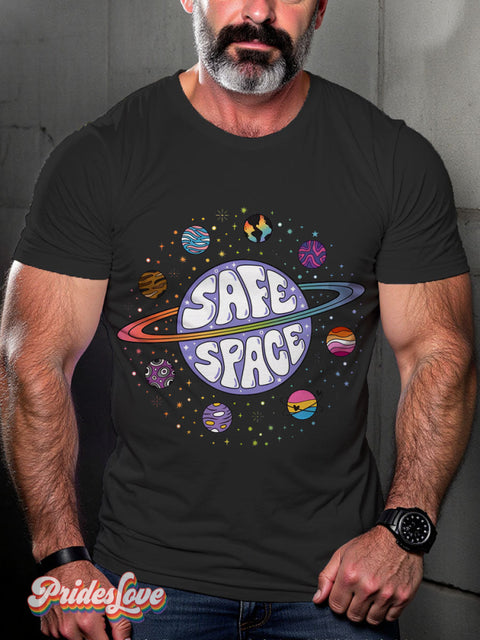 Lgbtq Support Rainbow Safe Space Pride Gay Print T-Shirt Black / S