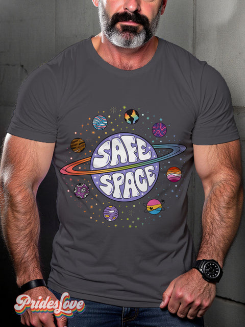 Lgbtq Support Rainbow Safe Space Pride Gay Print T-Shirt Gray / S